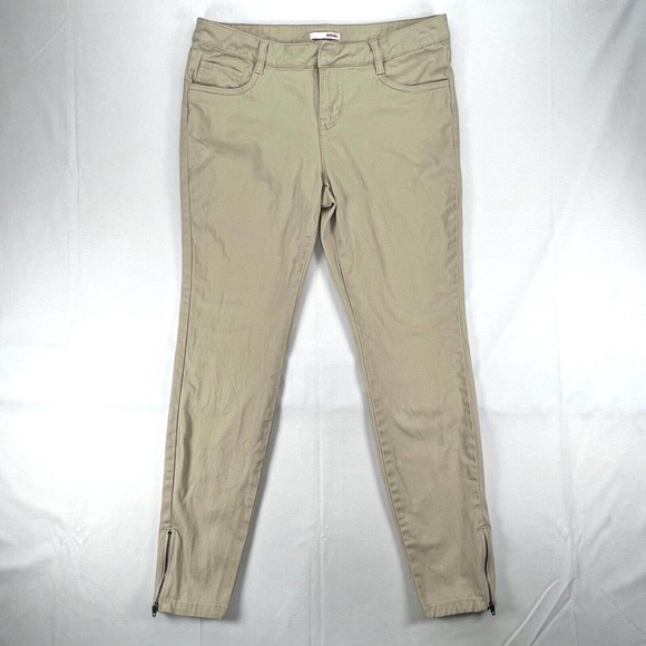 Bongo Jeans Womens Ankle Biters Juniors 7 Tan Khaki Slim Zip Ankles Stretch - Picture 1 of 8